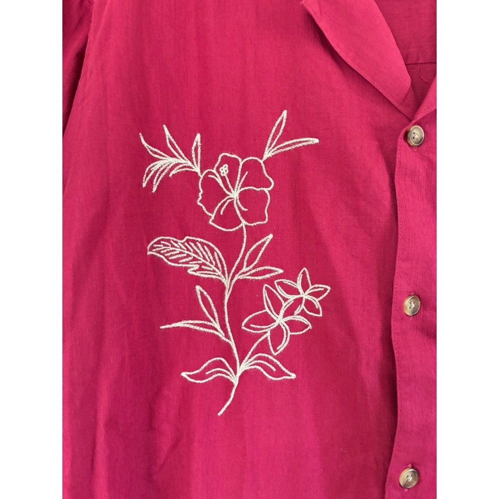 NWT Old Navy Mens XXL Red Floral Embroidered Resortwear Cotton Camp Short Sleeve - Picture 5 of 7